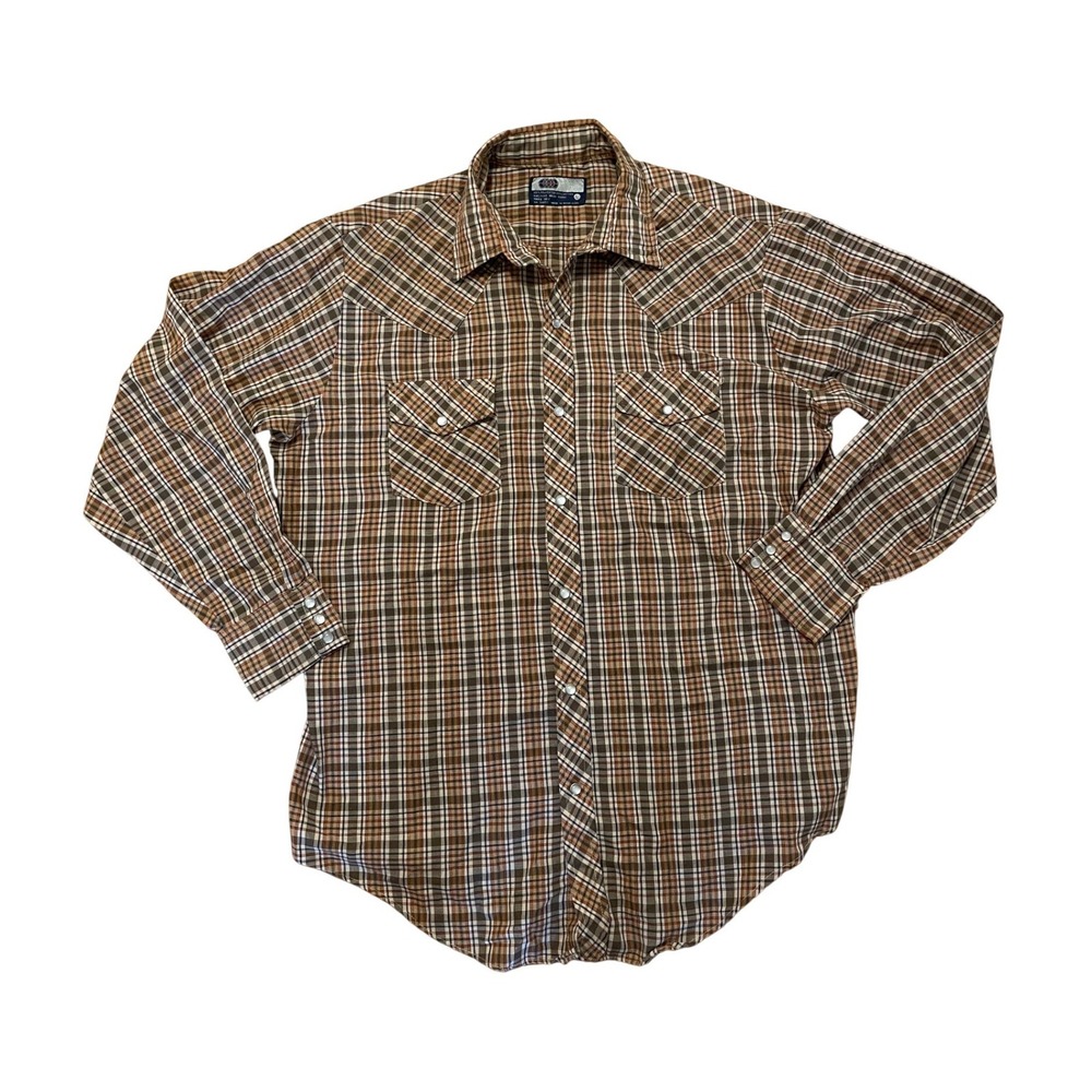 Vintage 70s Western Shirt Plaid Pearl Snap Cowboy Ranch Wear Made in Hong Kong
